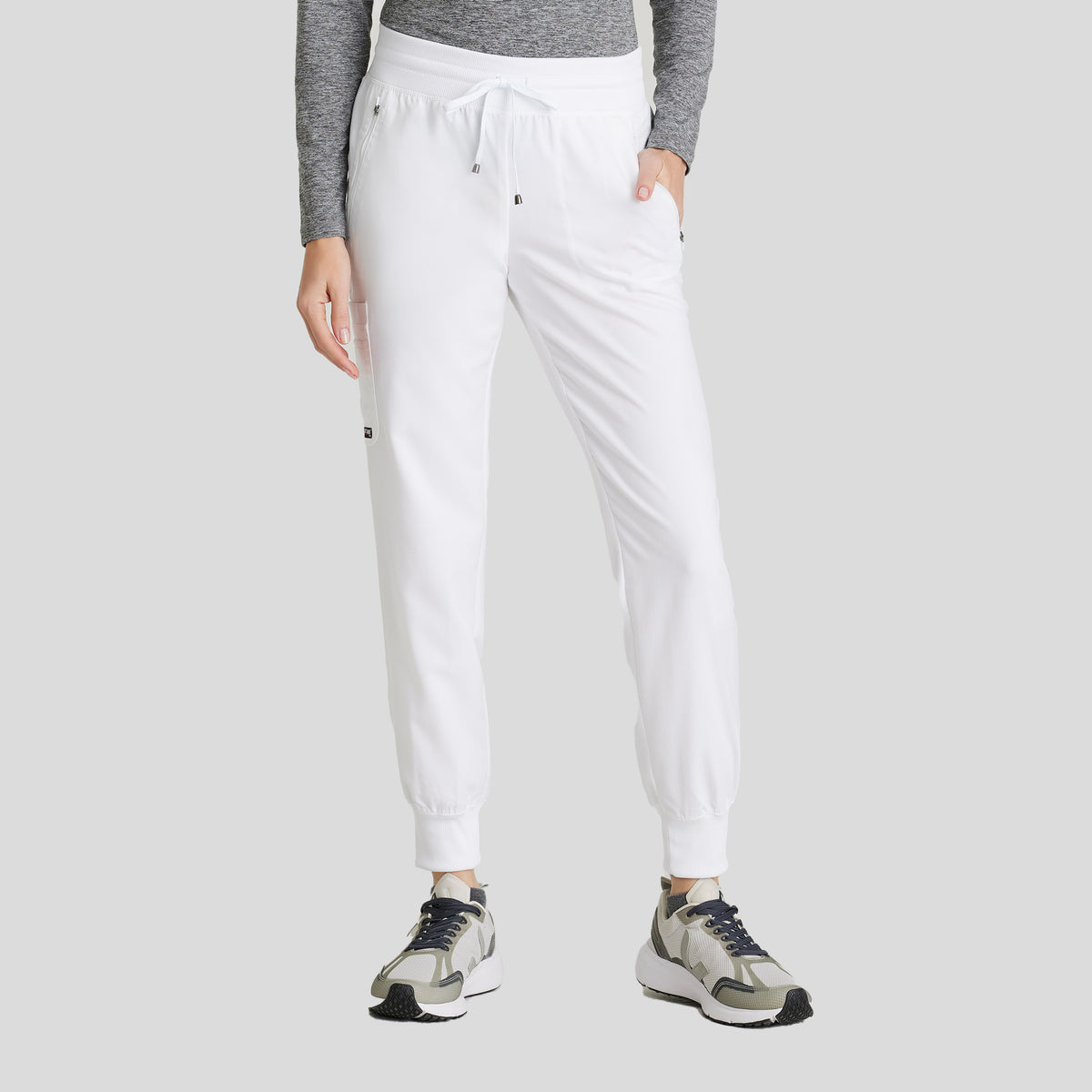 Eden 5-Pocket Mid-Rise Jogger Scrub Pant | White