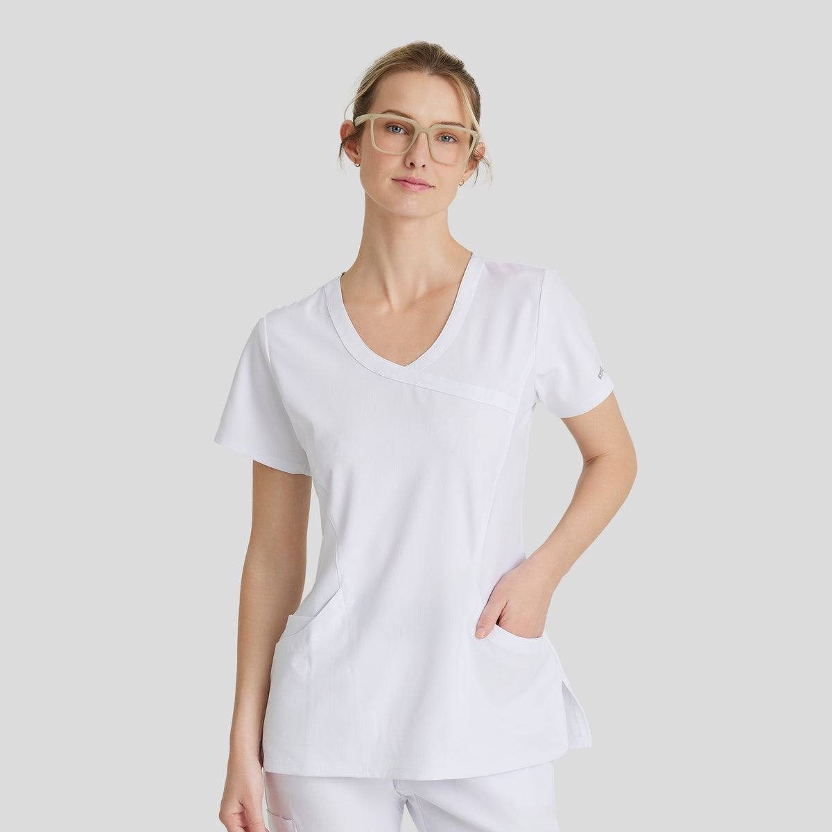 Reliance 3-Pocket Crossover V-Neck Scrub Top | White