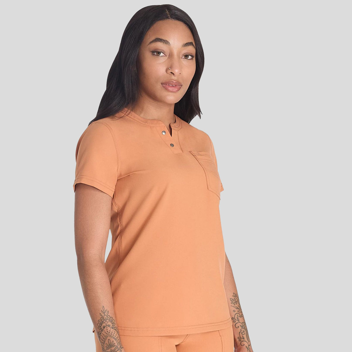 Women's Round Neck Henley Scrub Top | Ginger Glow