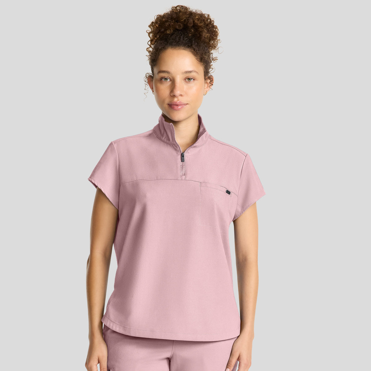 Women's Bella Quarter Zip Scrub Top | Pink Pearl