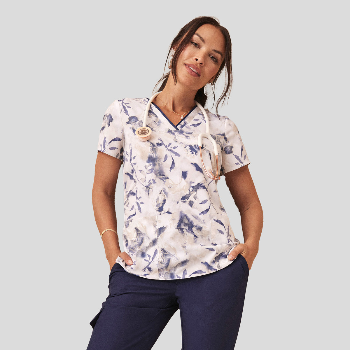 Amanda Watercolor Botanical Print Scrub Top