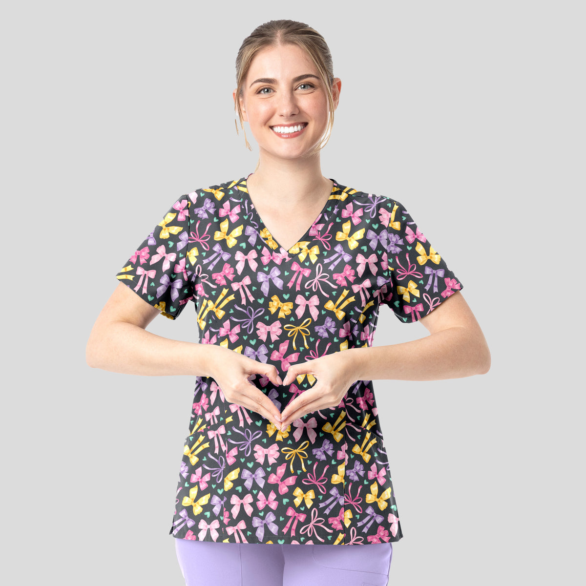 Curved V-Neck Print Top | Ribbons of Hope