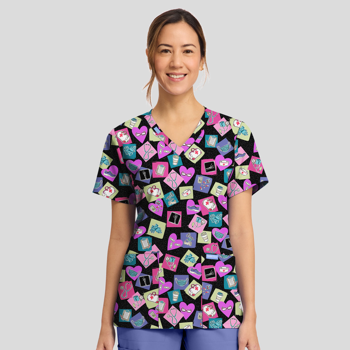 Women's Health-abet Print Scrub Top