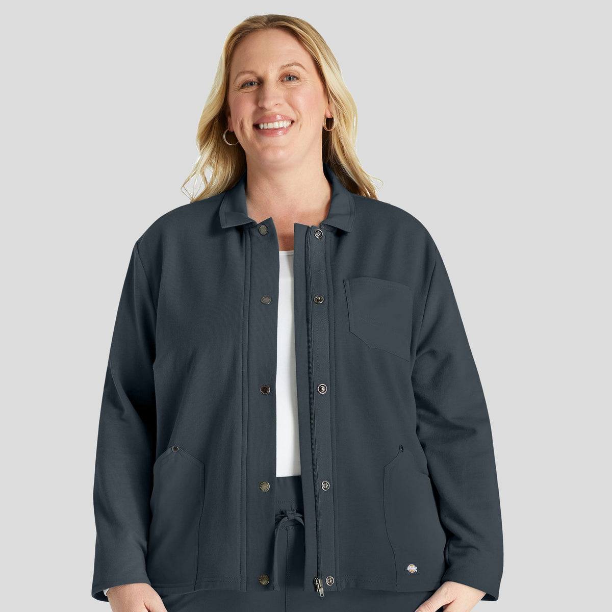 Women's Zip Front Fleece Scrub Jacket | Pewter