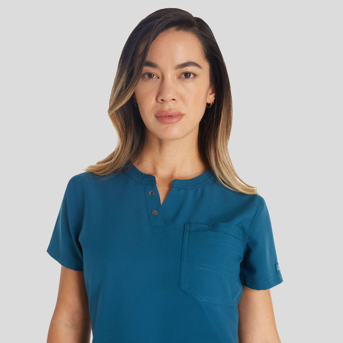 Women's Round Neck Henley Scrub Top | Caribbean