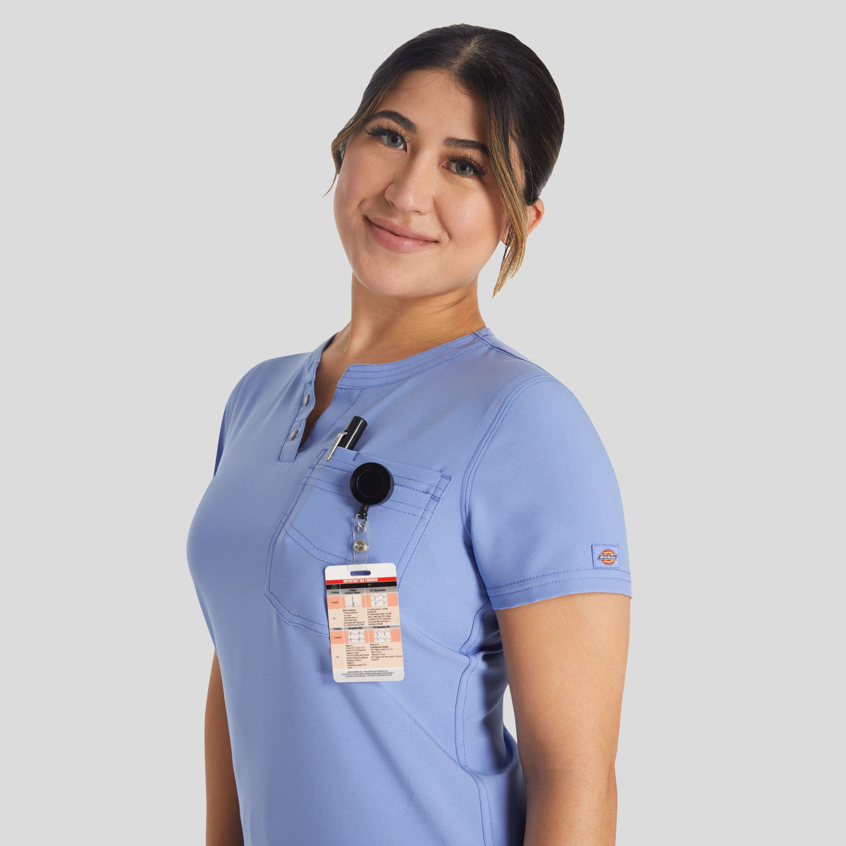 Women's Round Neck Henley Scrub Top | Ciel