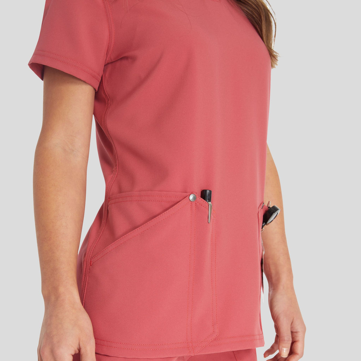 Women's V-Neck Scrub Top | Red Clay
