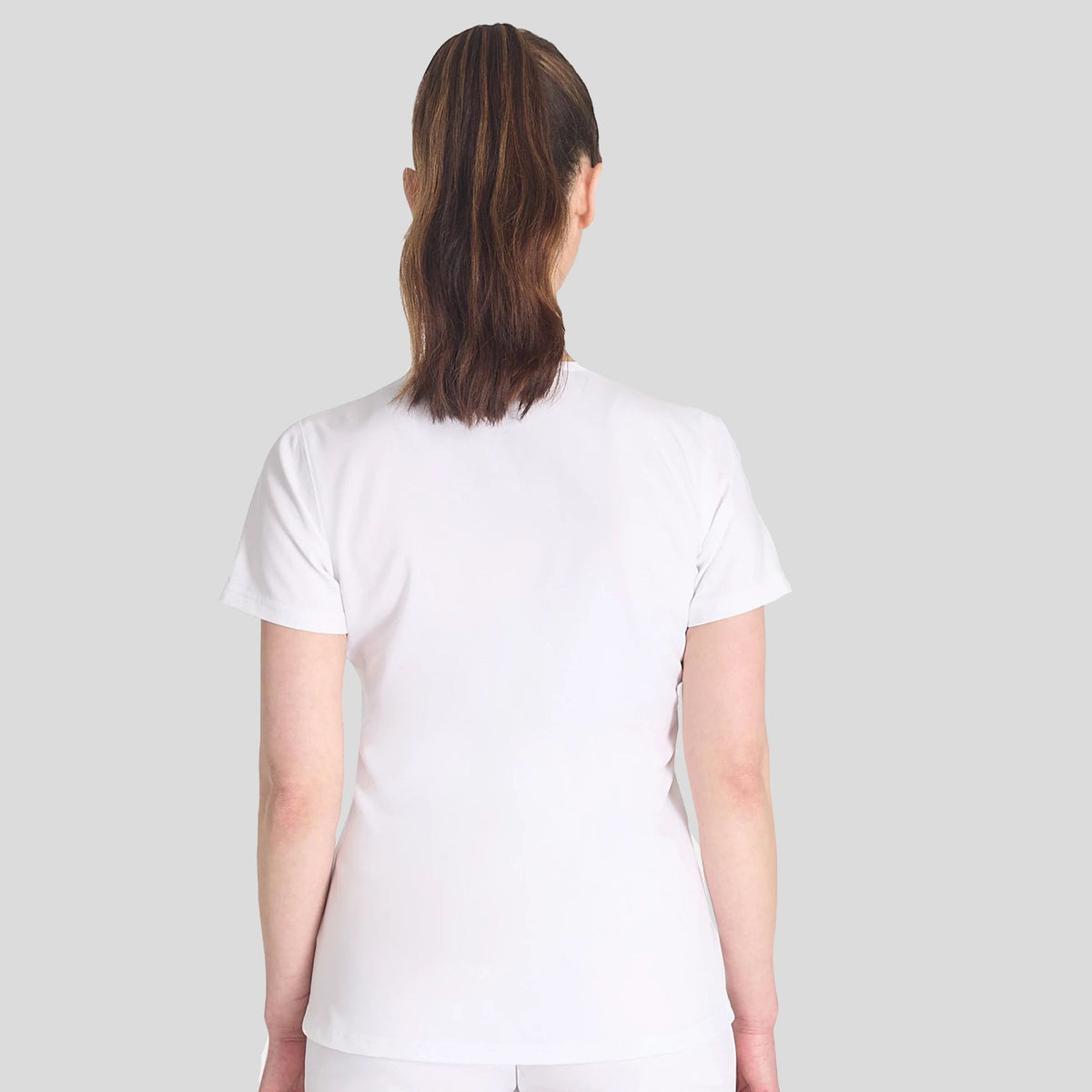 Women's Round Neck Henley Scrub Top | White