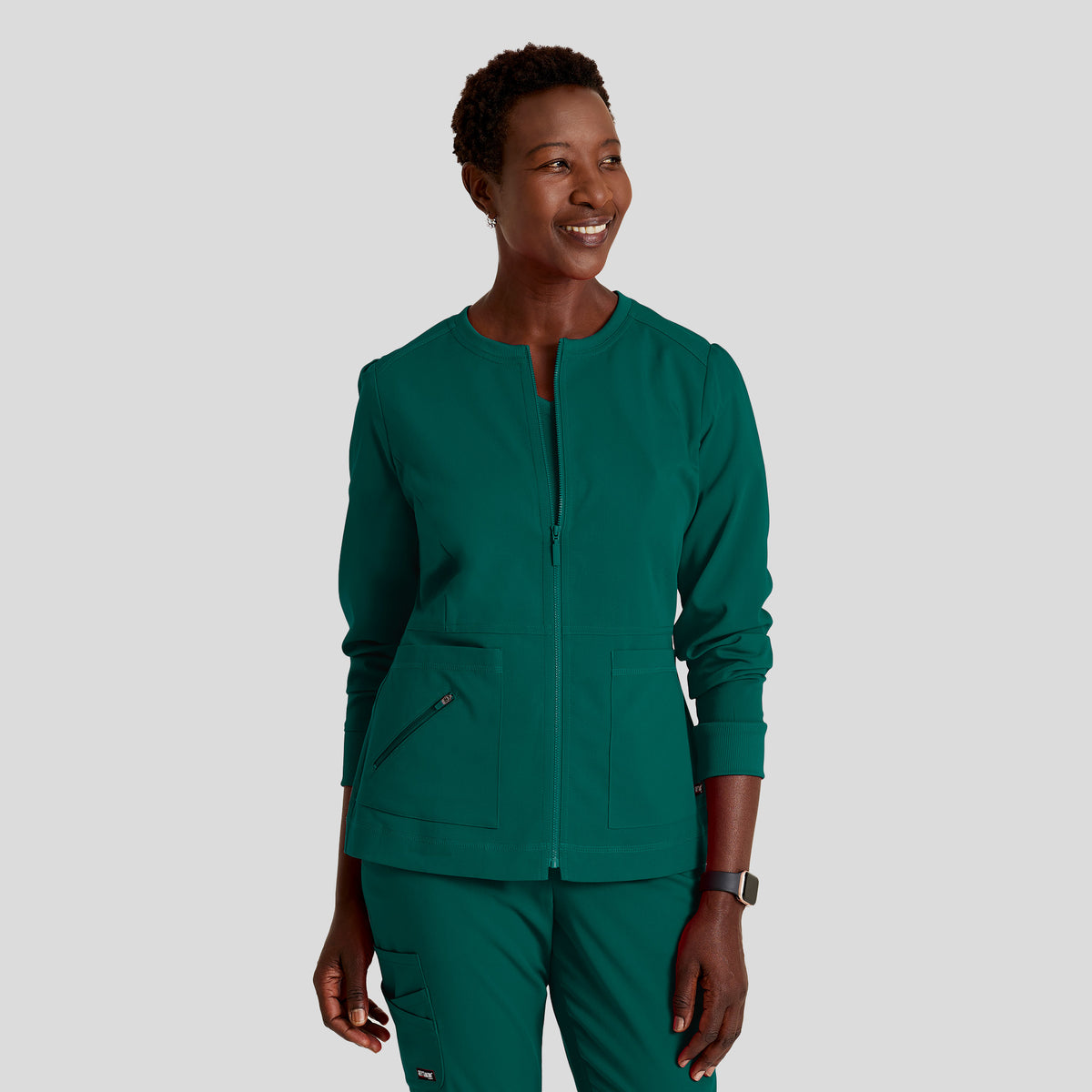 Millie 3-Pocket Crewneck Scrub Jacket | Hunter