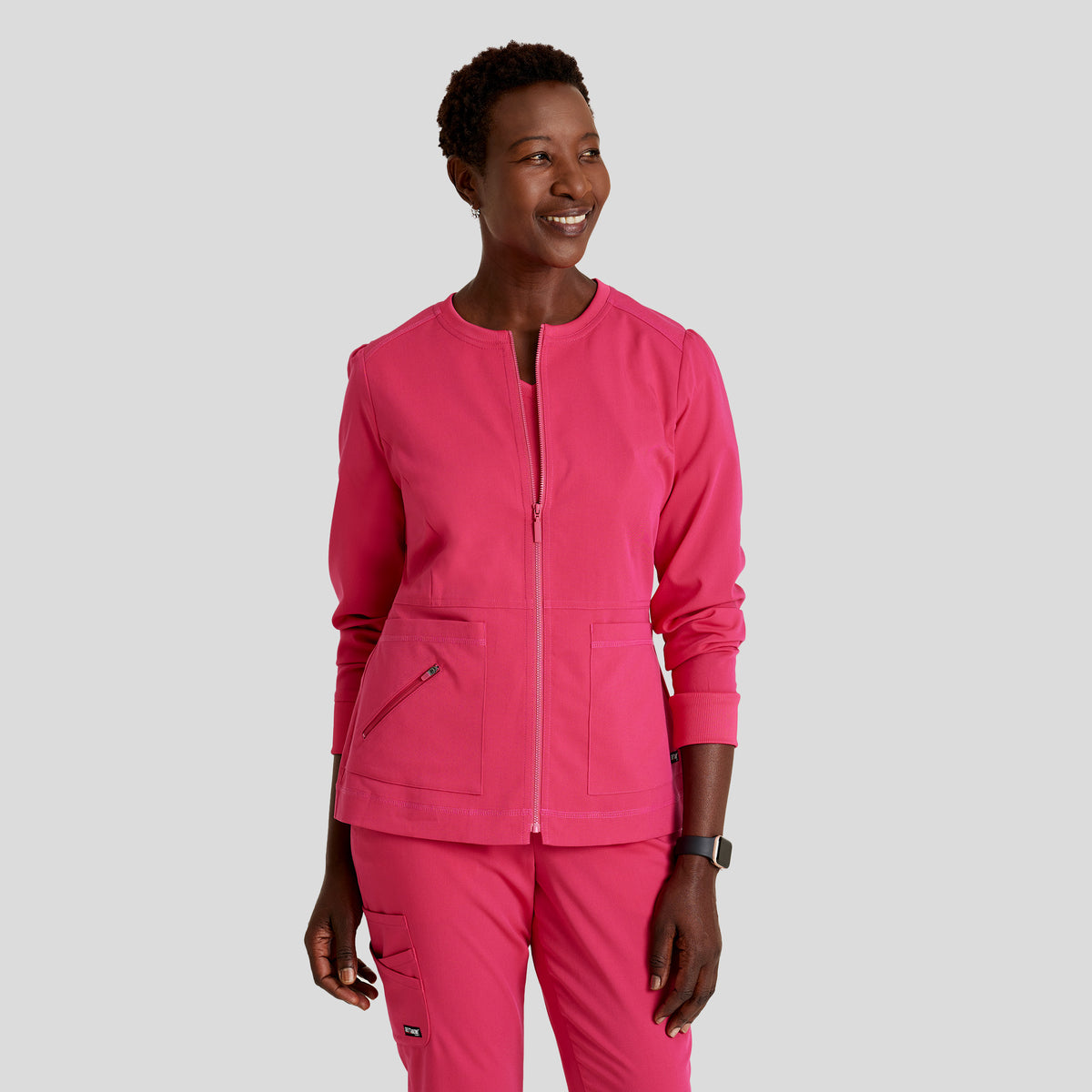 Millie 3-Pocket Crewneck Scrub Jacket | Pink