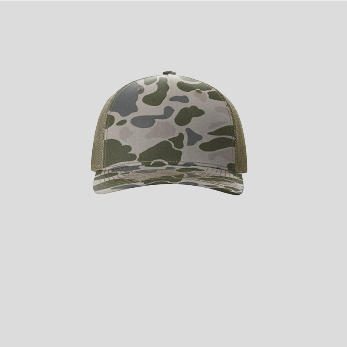 Printed Five-Panel Trucker Hat | Marsh Duck Camo/Loden