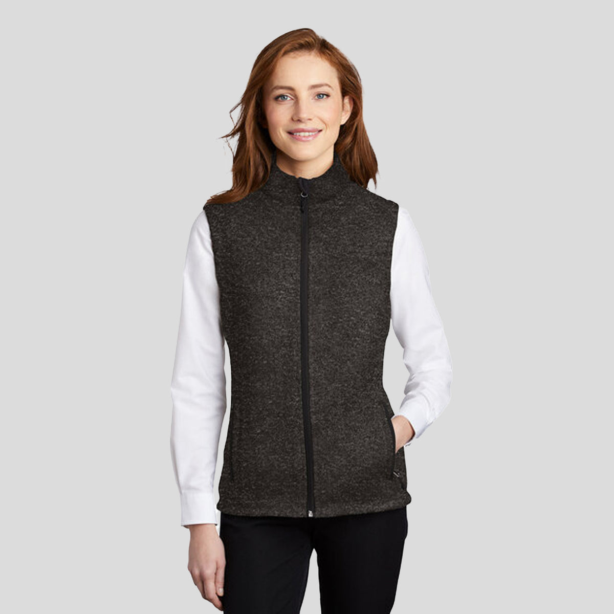 Women's Sweater Fleece Vest | Black Heather